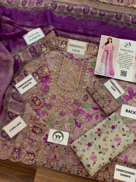 Farasha Elegant 3PC Unstitched Lawn Suit Collection