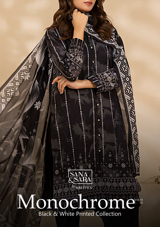 Salitex 100% Original Lawn ❤️ MONOCHROME B&W by SANA& SARA
