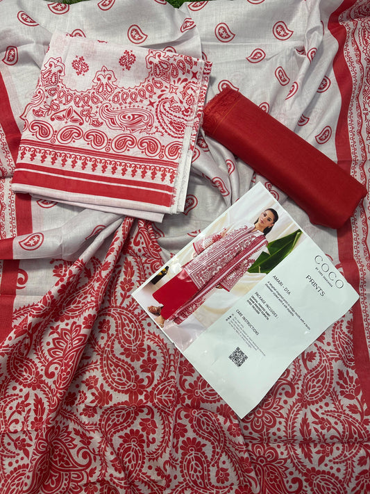 COCO Red 3 Piece Printed Lawn