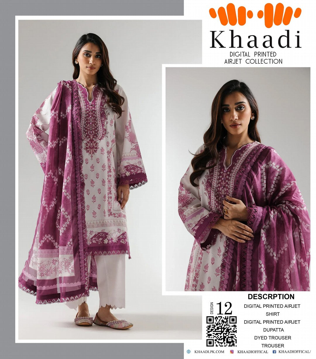 GulAhmed,Khaadi,Zellbury,Ego,Salitex,CrossStitch,Nishat,Firdous,Baroque,Maria.B,Alkaram ,SanaSafinaz Printed Unstitched 3P in 1299π΅π°π