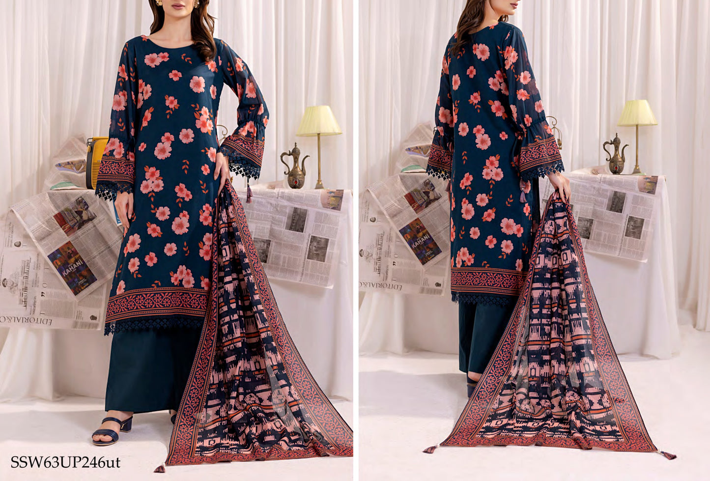 GulAhmed,Khaadi,Zellbury,Ego,Salitex,CrossStitch,Nishat,Firdous,Baroque,Maria.B,Alkaram ,SanaSafinaz Printed Unstitched 3P in 1299π΅π°π