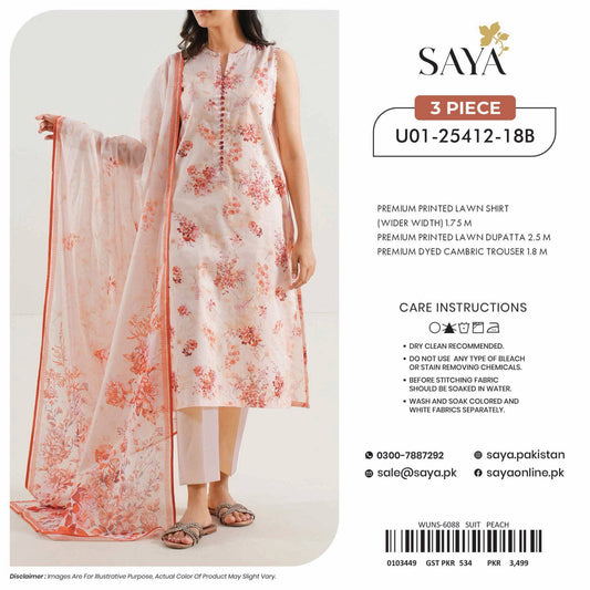 Saya 3 Piece Premium Lawn Collection D.C:U01-25412-18B