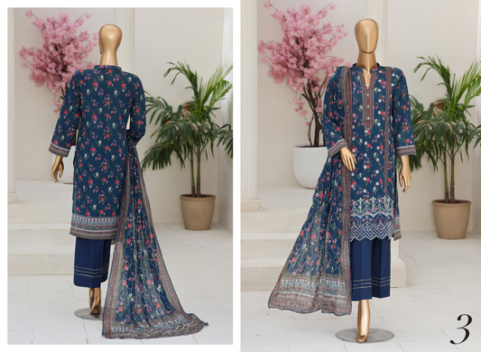 MTF Digital Printed Embroidered Lawn Collection 2026 Design No: 3