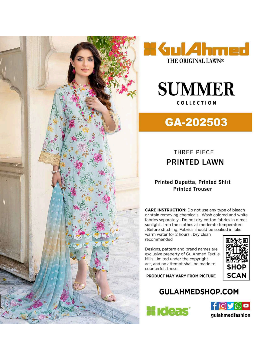 GulAhmed,Khaadi,Zellbury,Ego,Salitex,CrossStitch,Nishat,Firdous,Baroque,Maria.B,Alkaram ,SanaSafinaz Printed Unstitched 3P in 1299π΅π°π