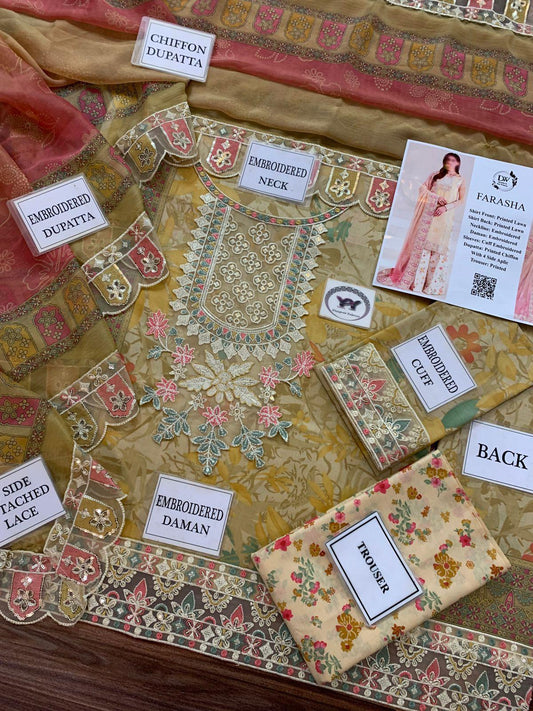 Farasha Elegant 3PC Unstitched Lawn Suit Collection