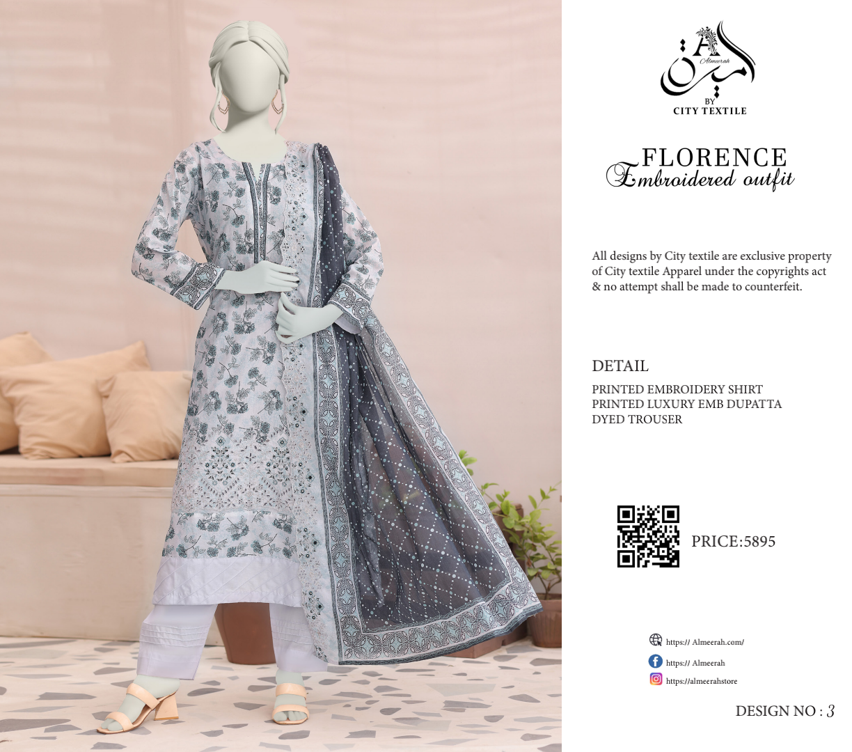 š§”š„ ALMEERAH FLORENCE Embroidery Cutwork Dupatta 3 Pieces š„ā¤ļø