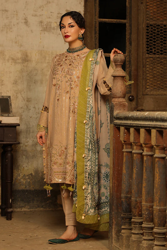 SALITEX PEACH LEATHER EMBROIDERED WITH PASHMINA PRINTED LUREX SHAWLUN-W22-PLEMB-018UT