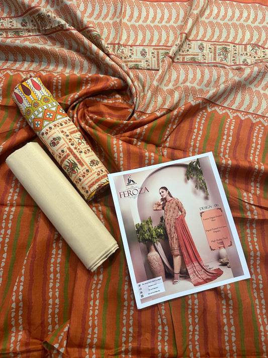 JAWED ARTS FEROZA – 3PC UNSTITCHED SUIT Design: 6