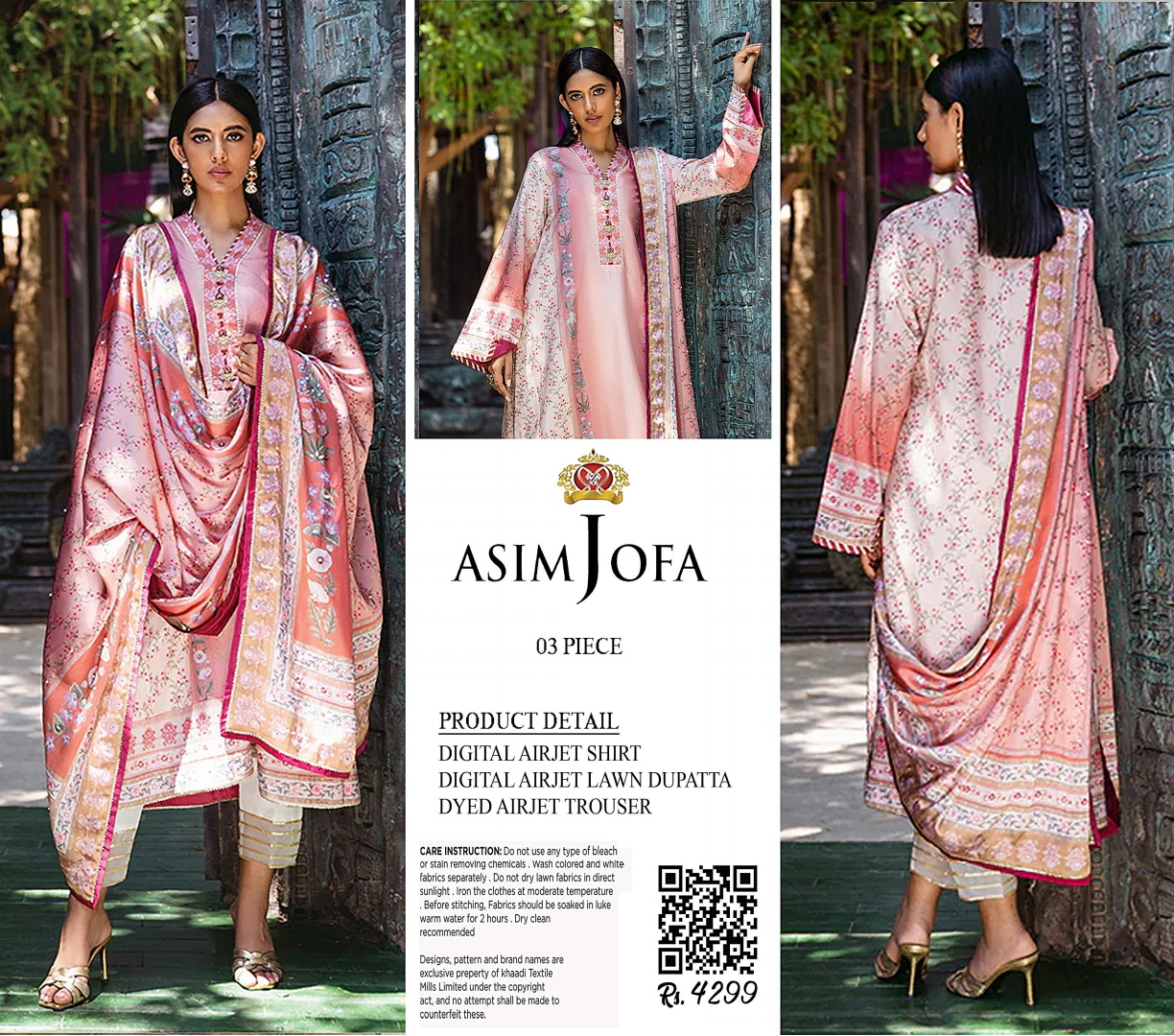 Asim Jofa Unstitched Lawn Printed 3PC In Wholesale Price