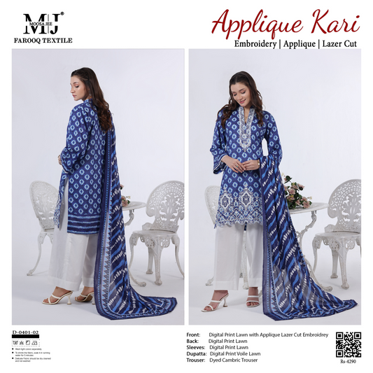 Luxury Summer Collection
APPLIQUE KARI BY MOOSAJEE Design# D-0401-02
