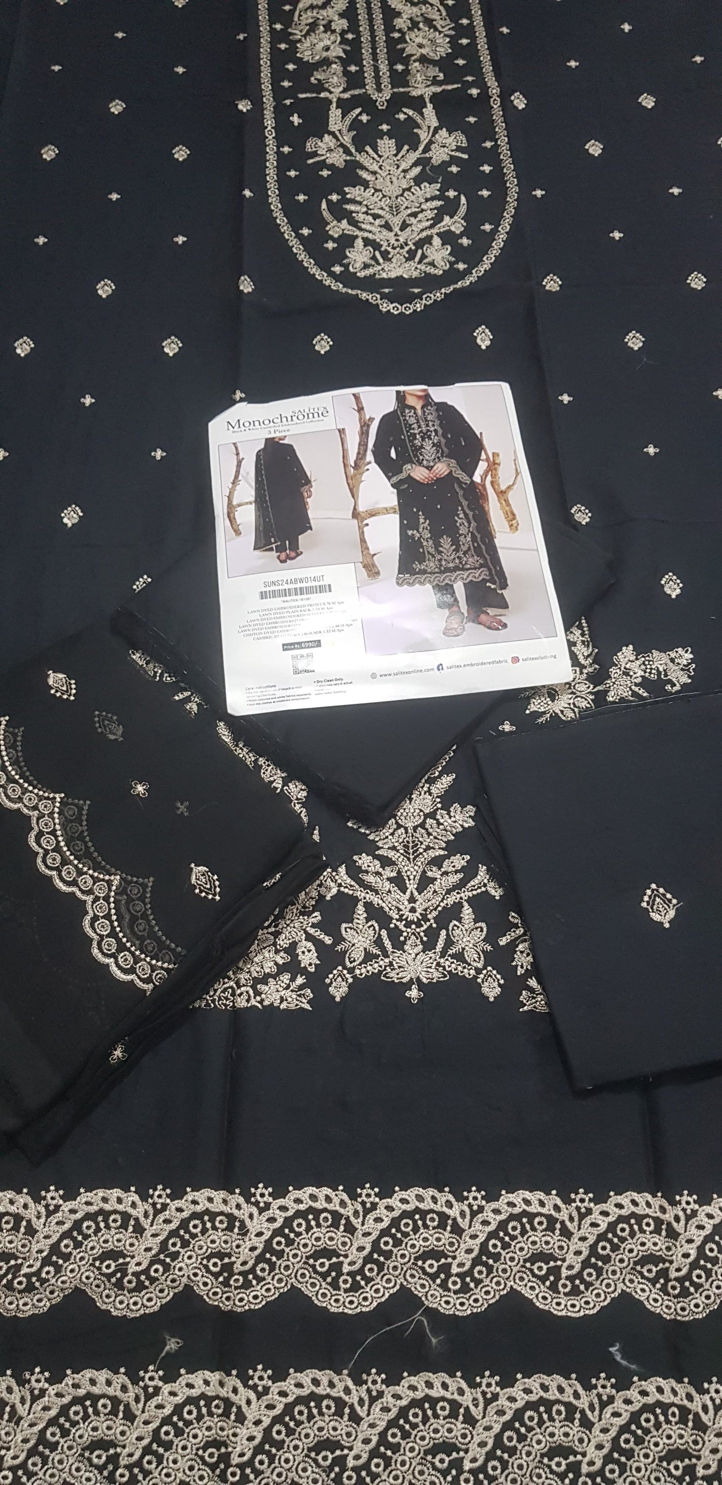 SALITEX MONOCHROME EMBROIDERED LAWN SUIT 🖤