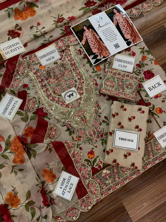 Aneela's Elegant 3PC Unstitched Lawn Suit Collection