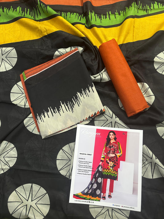 JAWED ARTS – RANGEEN– 3PC UNSTITCHED SUIT Design: 3