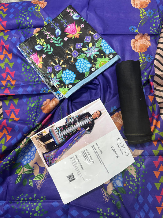COCO Black-Purple 3 Piece Printed Lawn