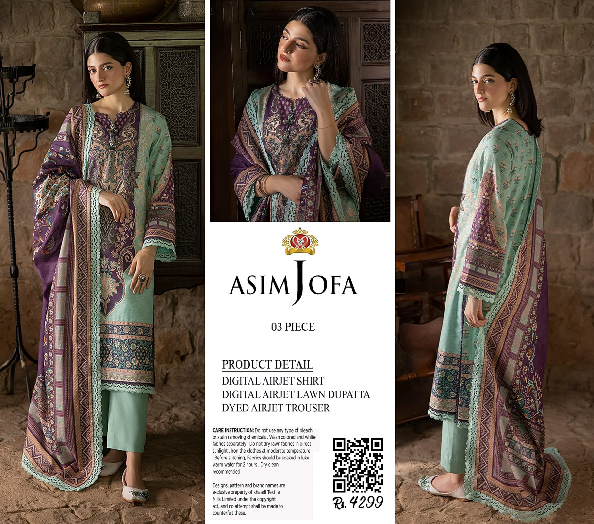Asim Jofa Unstitched Lawn Printed 3PC In Wholesale Price