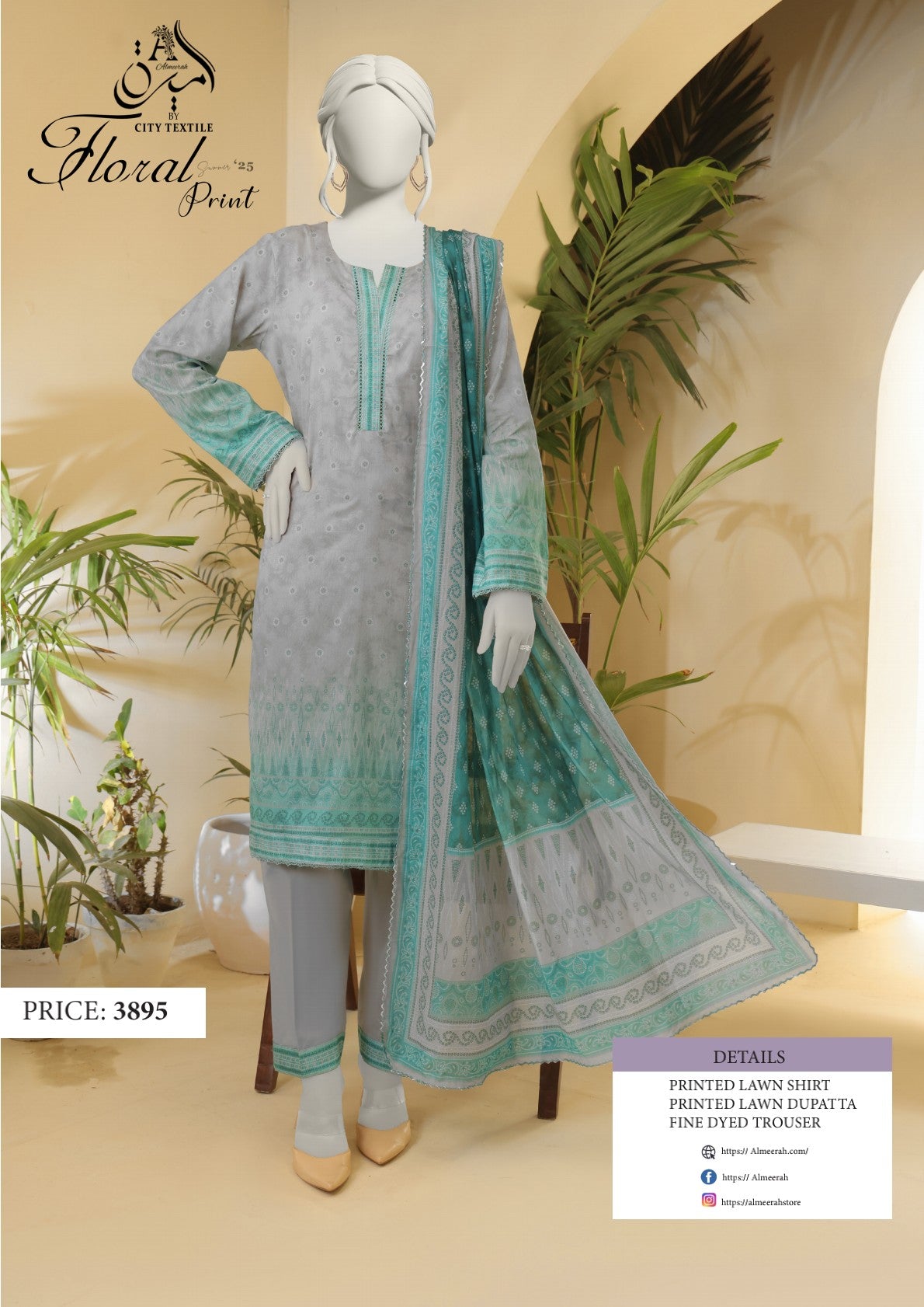 Almeerah Floral 💯% Original 3PC Unstitched In Wholesale Price