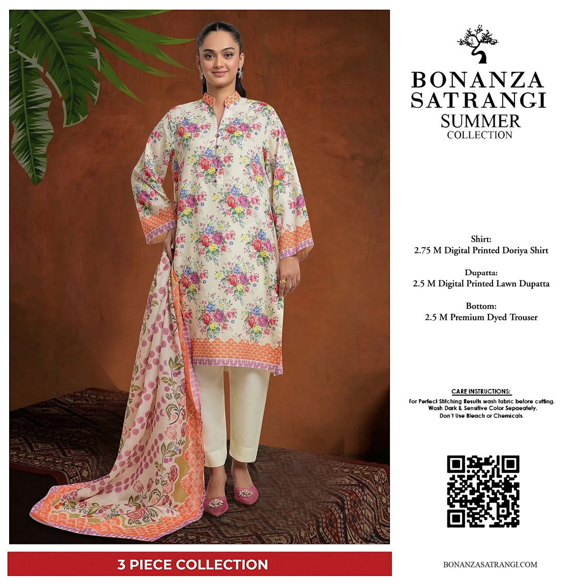 Bonanza Satrangi Cream 3 PCs Doriya Lawn Unstitched Collection
