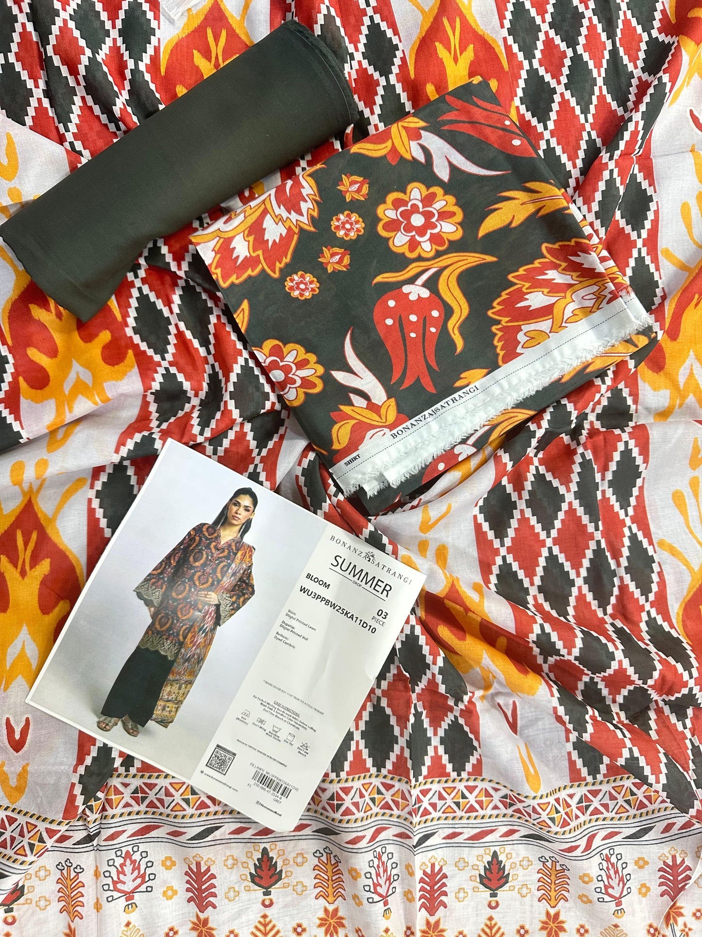 BONANZA SATRANGI (D.C:- WU3PPBW25KA11D10)3PCS UNSTITCHED COLLECTION