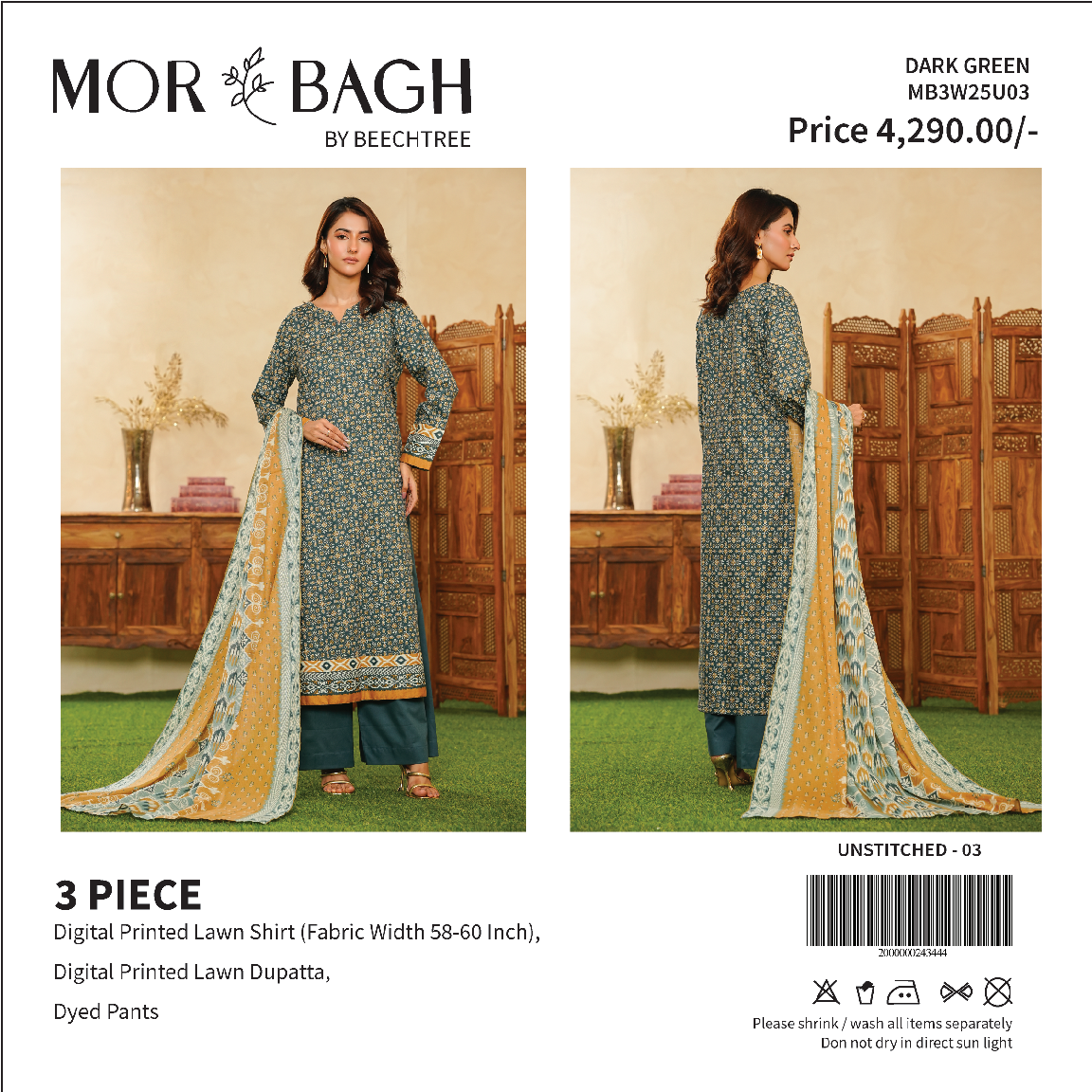 Mor Bagh By Beechtree Unstitched Lawn 3P β¨π
