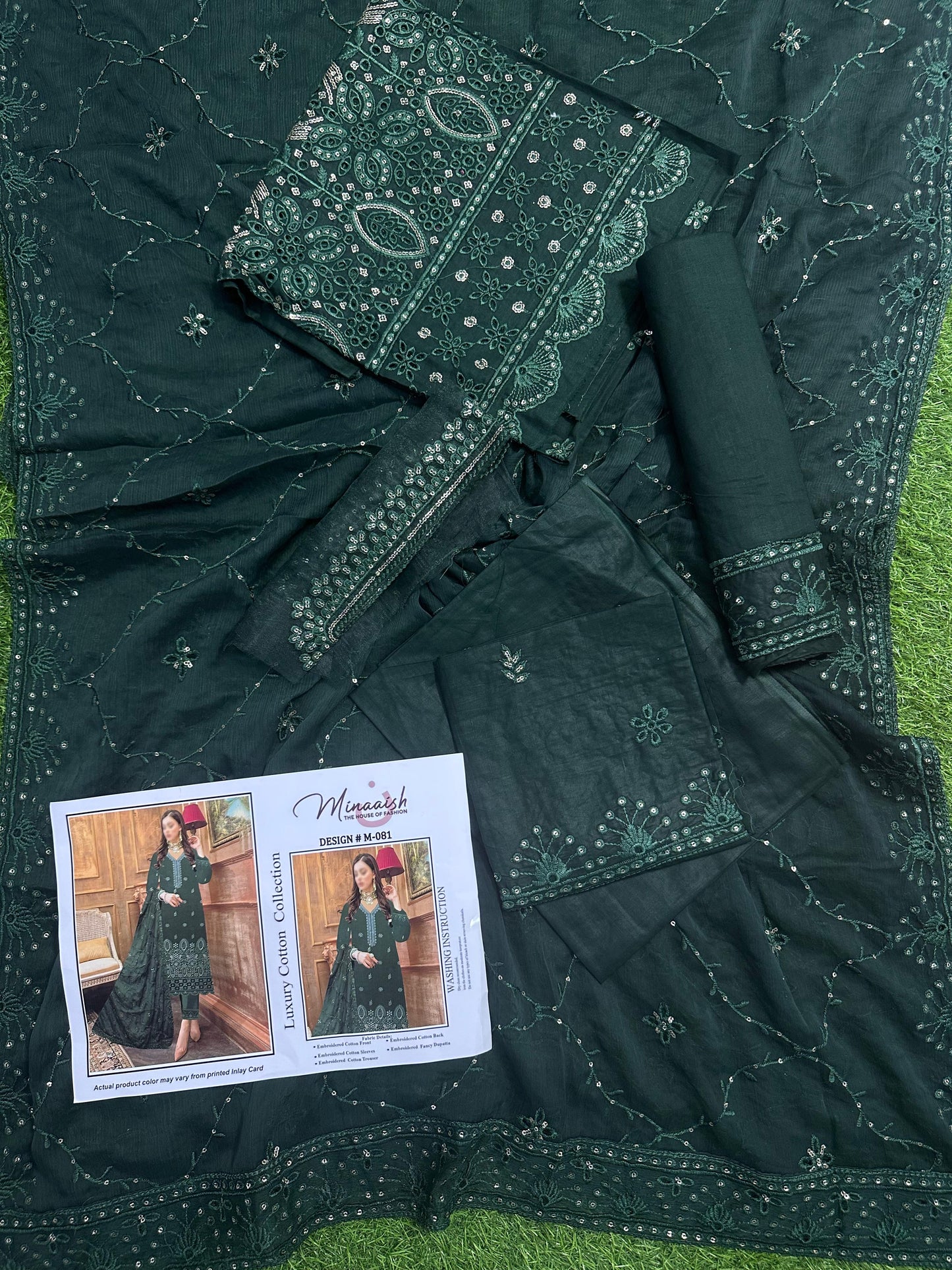 Minaaish DN # M-081 3Pcs Unstitched Embroidery Cotton Collection