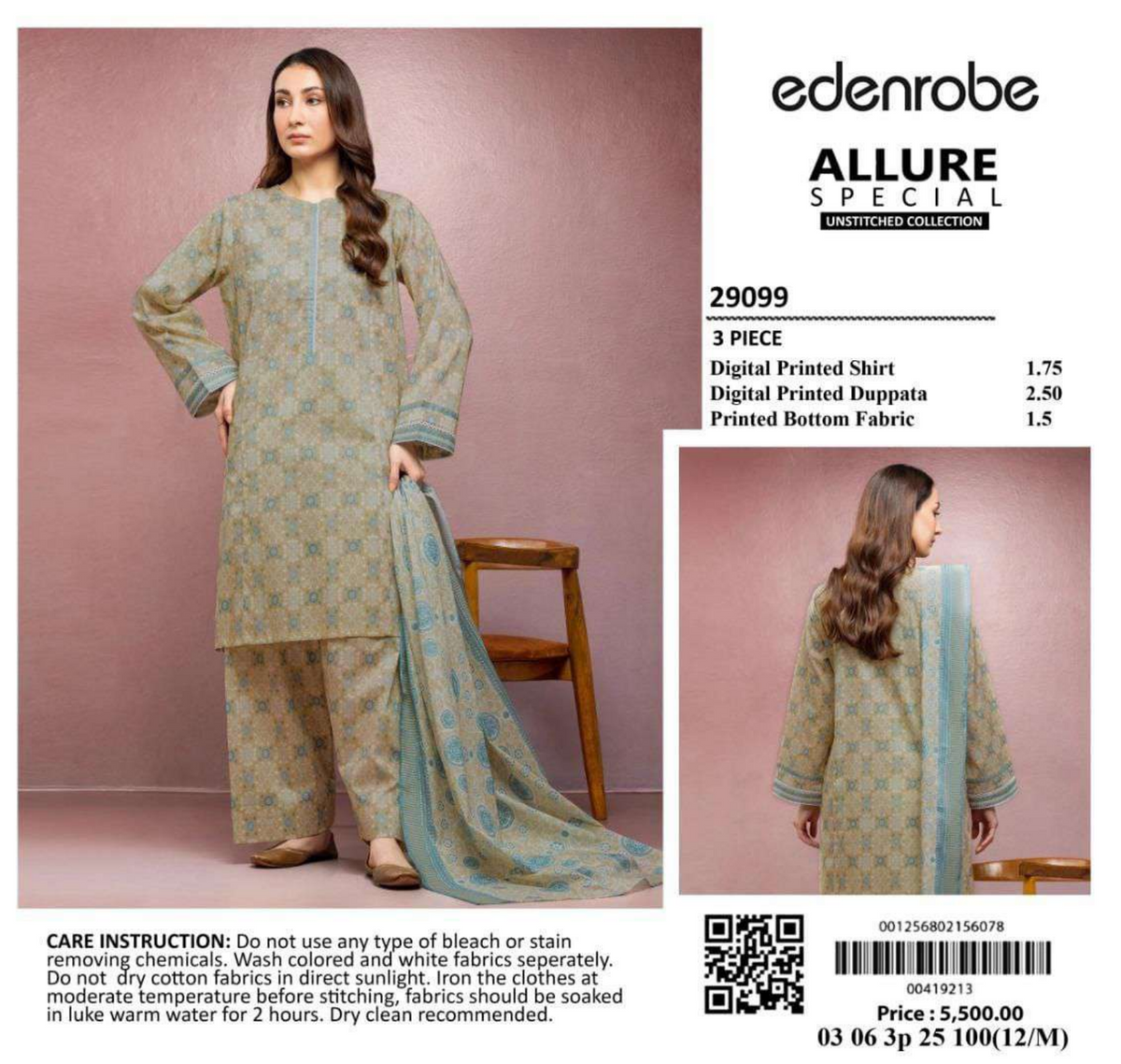 Edenrobe Lemon 3Pcs Lawn