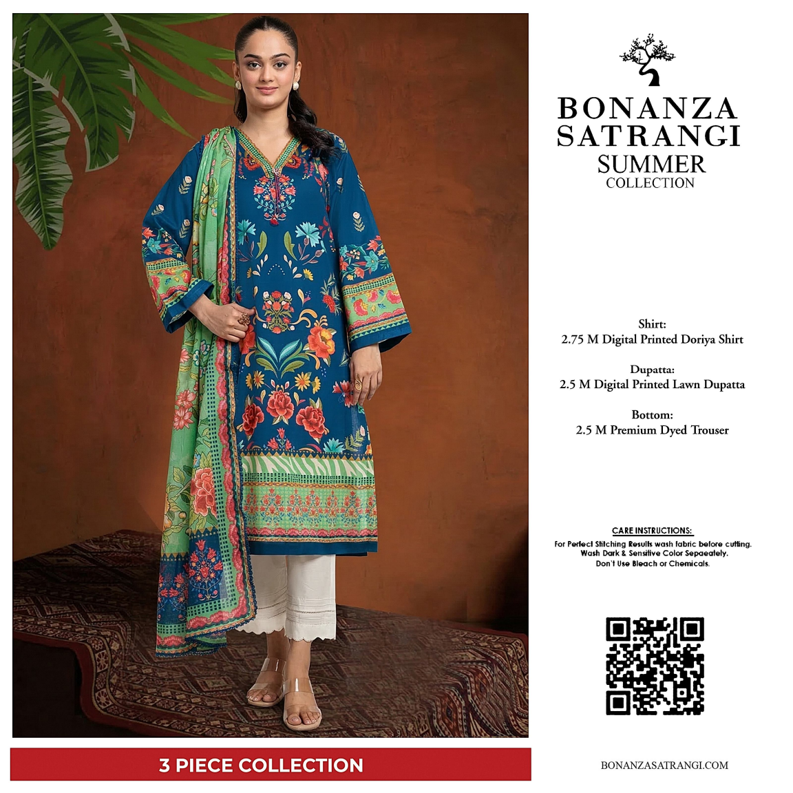 Bonanza Satrangi Blue-Cambric 3 PCs Doriya Lawn Unstitched Collection