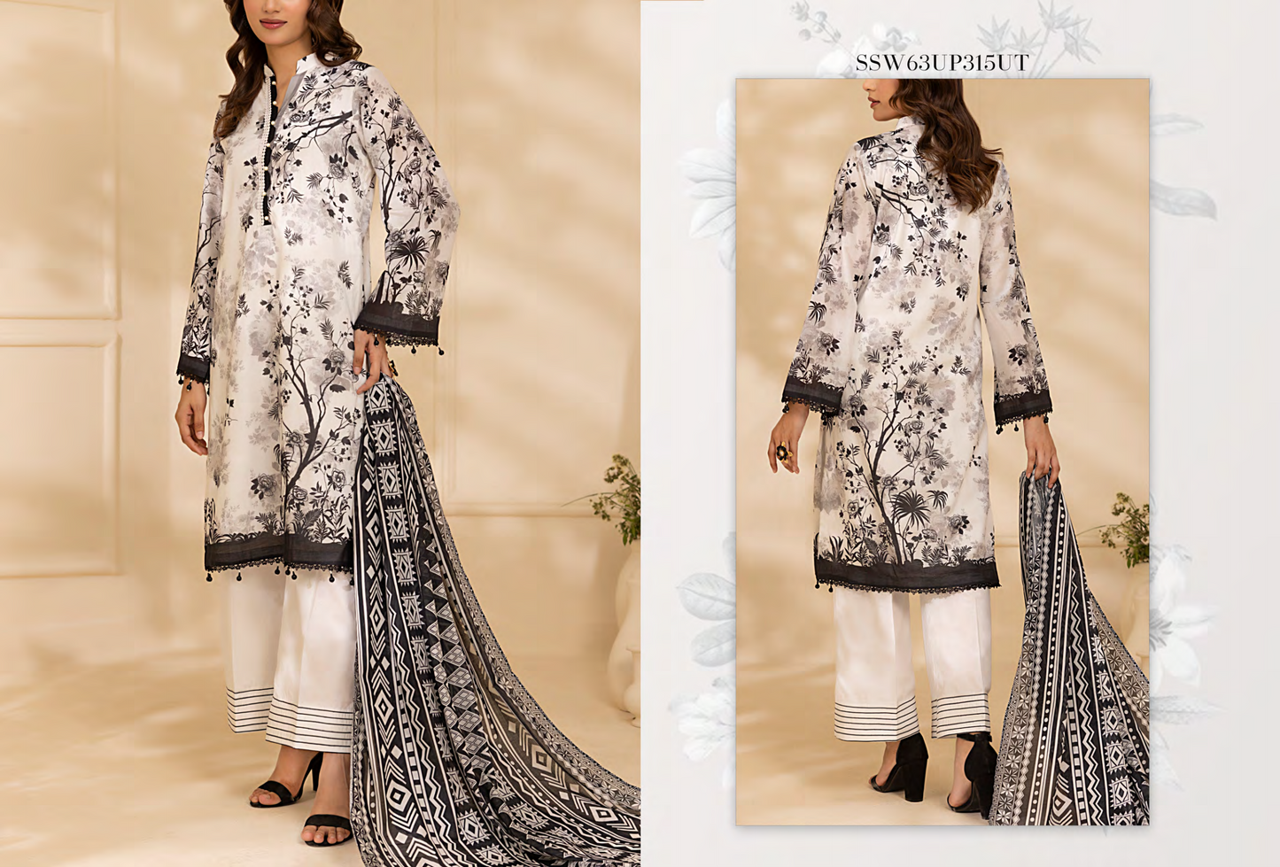 Salitex 100% Original Lawn ❤️ MONOCHROME B&W by SANA& SARA