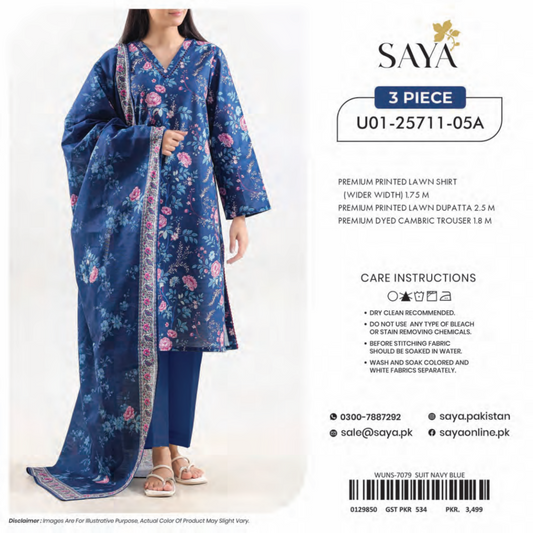Saya 3 Piece Premium Lawn Collection D.C:U01-25711-05A