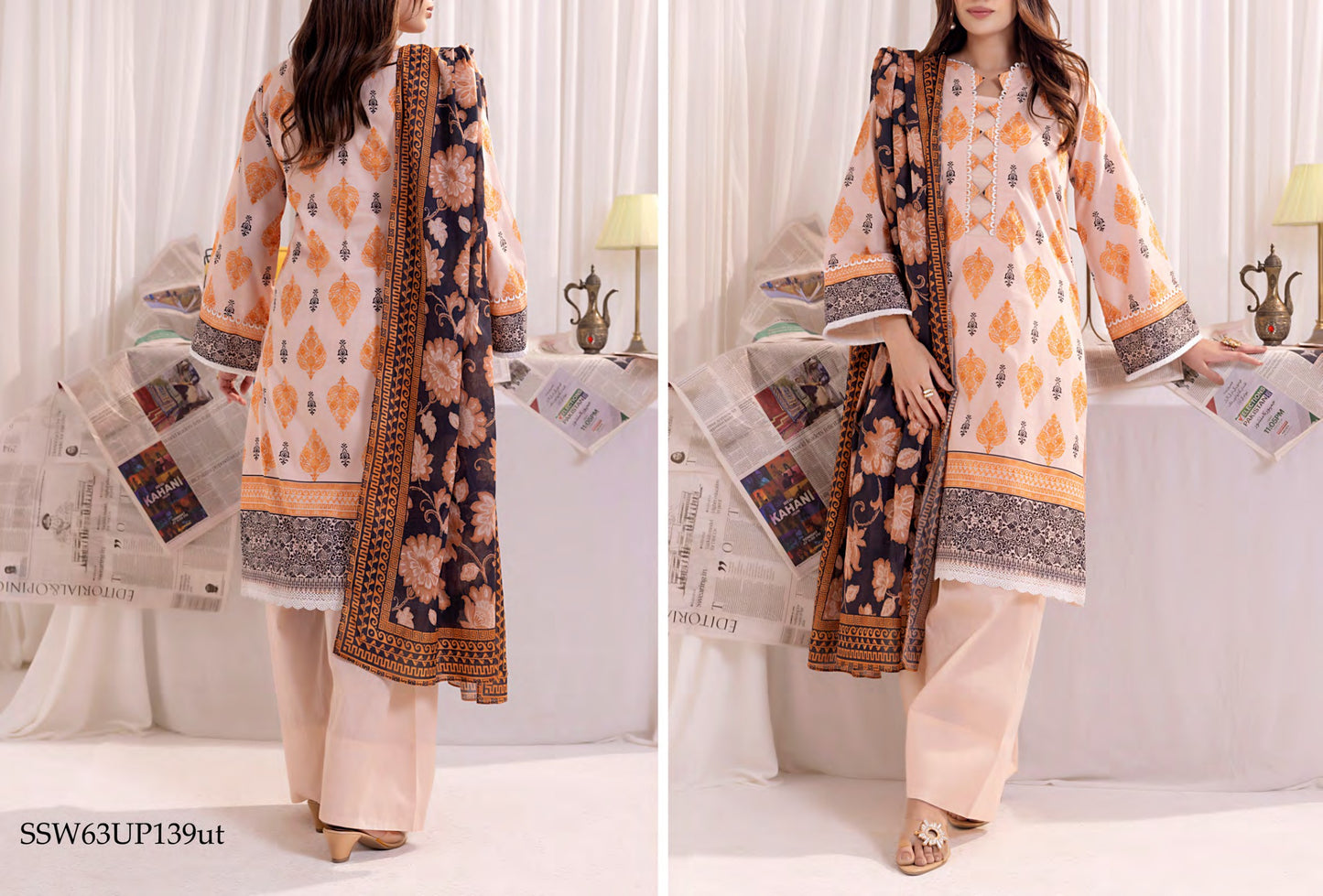 GulAhmed,Khaadi,Zellbury,Ego,Salitex,CrossStitch,Nishat,Firdous,Baroque,Maria.B,Alkaram ,SanaSafinaz Printed Unstitched 3P in 1299π΅π°π