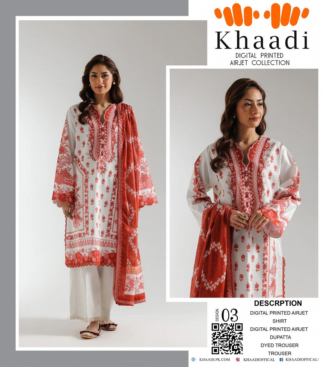 GulAhmed,Khaadi,Zellbury,Ego,Salitex,CrossStitch,Nishat,Firdous,Baroque,Maria.B,Alkaram ,SanaSafinaz Printed Unstitched 3P in 1299π΅π°π