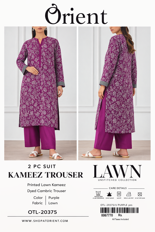 ✨ORIENT 100% ORIGINAL Unstitched Lawn 2 Piece ✨ Design: OTL-20375
