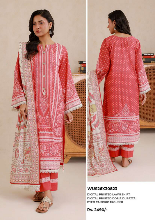 ZELLBURY Unstitched 3pcs Lawn Collection D.C:- WUS26X30823