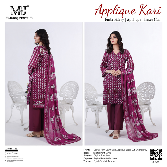 Luxury Summer Collection
APPLIQUE KARI BY MOOSAJEE Design# D-0401-03