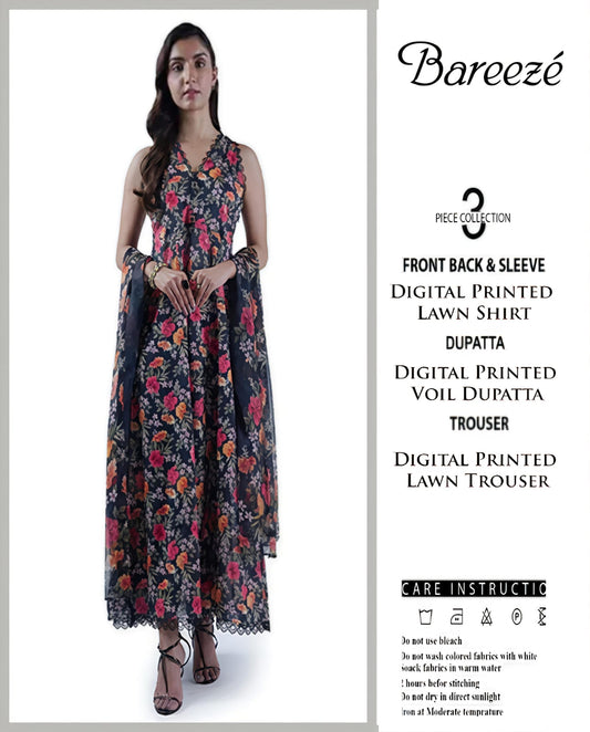 Bareeze Unstitched Lawn 90/70 Quality 3 Pieces