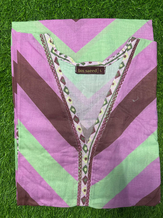 Binsaeed Green+Pink Stitched Shirt Piece