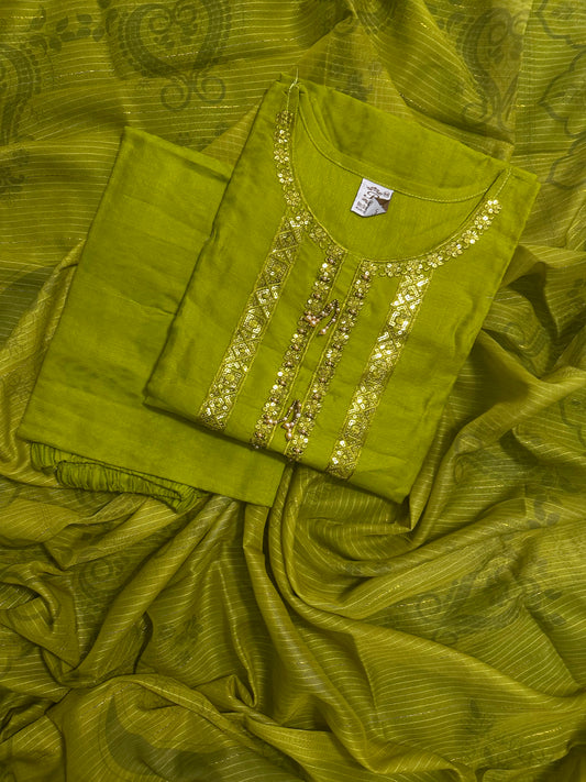 BQ EMBROIDERY OLIVE STITCHED 3PCS RANDOMLY DESIGN