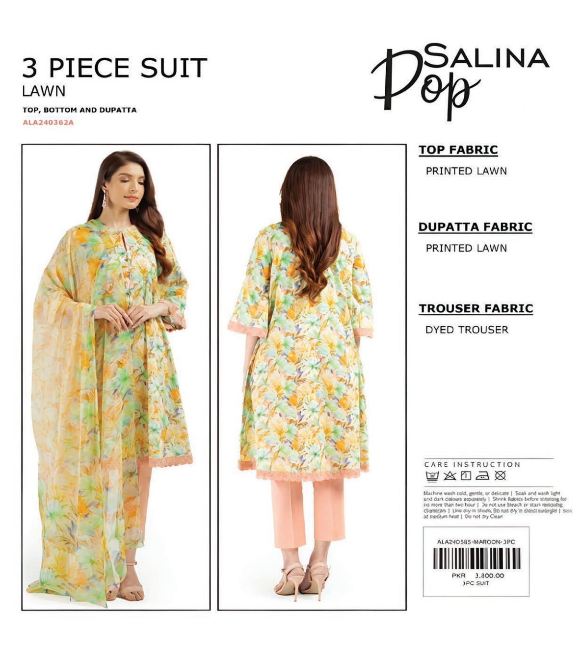 Salina Pop Unstitched Lawn Dyed Trouser 3PCs ππ₯