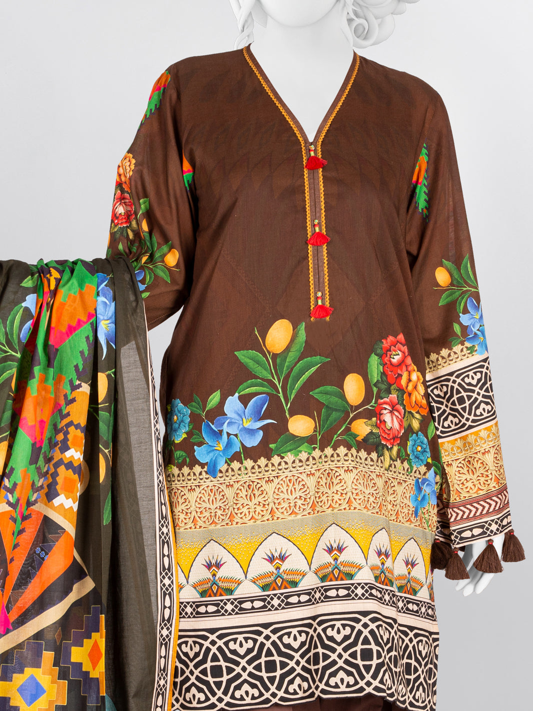 Brown Lawn Printed 3 Piece Unstitched Suit By J. | PLU-24-1009