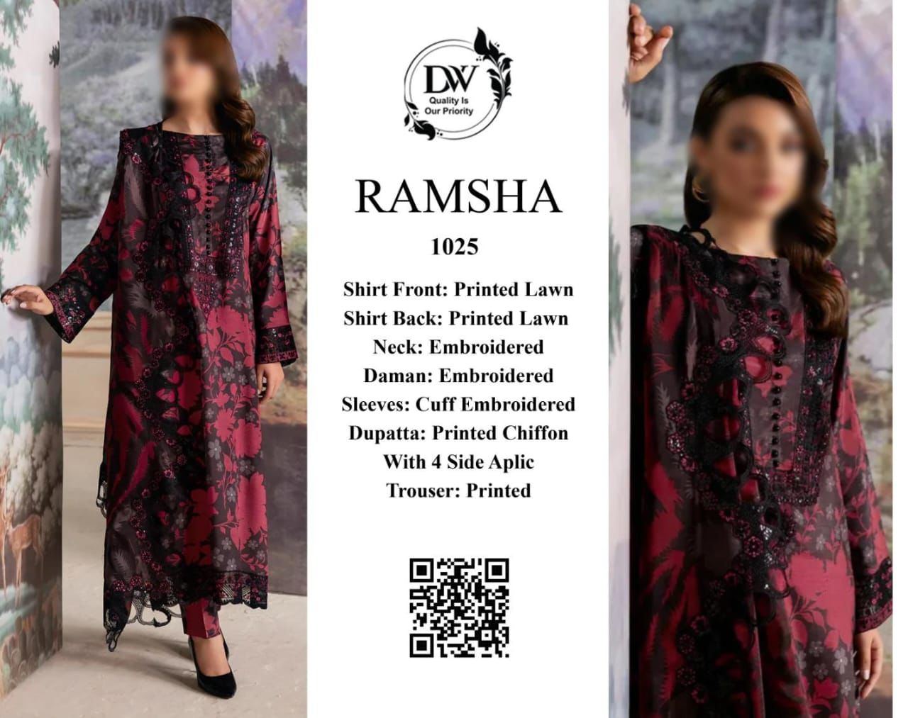 RAMSHA Elegant 3PC Unstitched Lawn Suit Collection