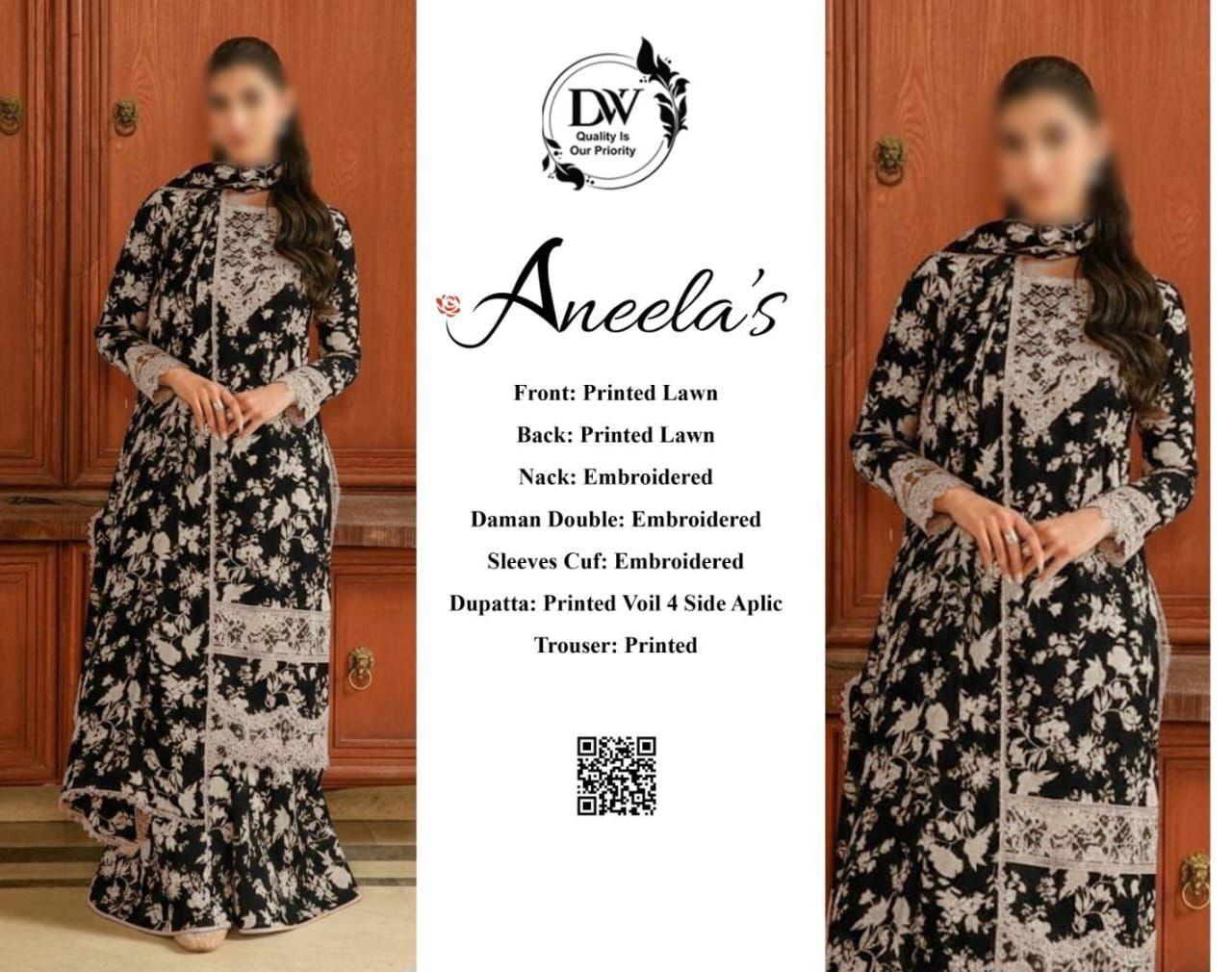 Aneela's Elegant 3PC Unstitched Lawn Suit Collection