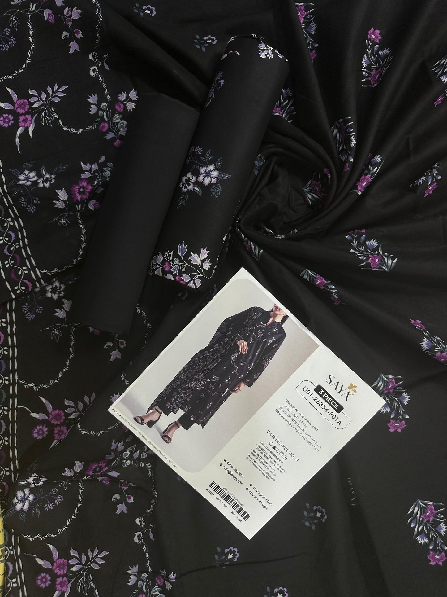 Saya D.C:- U01-26354-P01A - 3 Pcs Printed Lawn