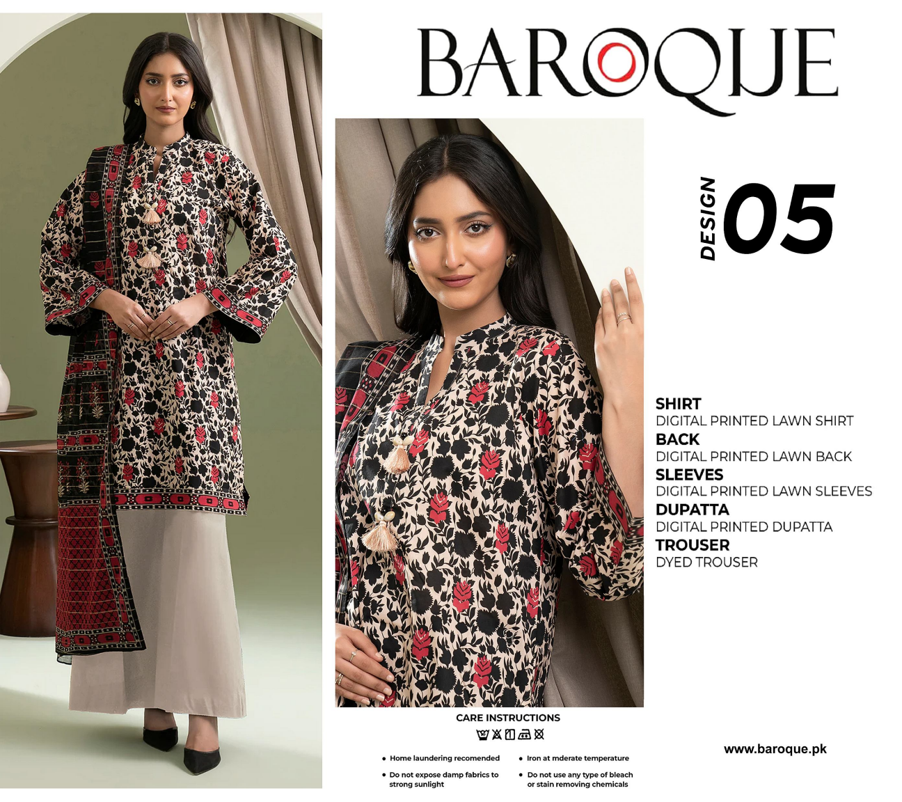 Baroque Red D-05 Printed Lawn 3-Piece