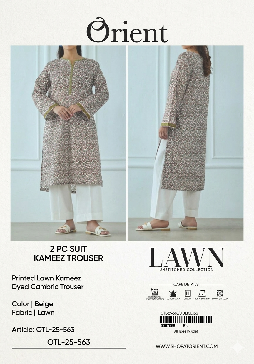 ✨ORIENT 100% ORIGINAL Unstitched Lawn 2 Piece ✨ Design# OTL-25-563