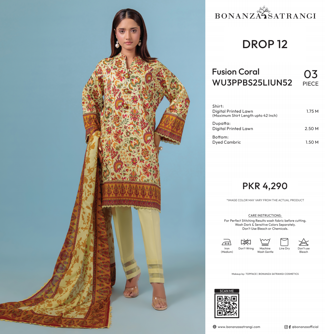Bonanza Satrangi Unstitched Fusion Coral - 3 Pc (WU3PPBS25LIUN52)