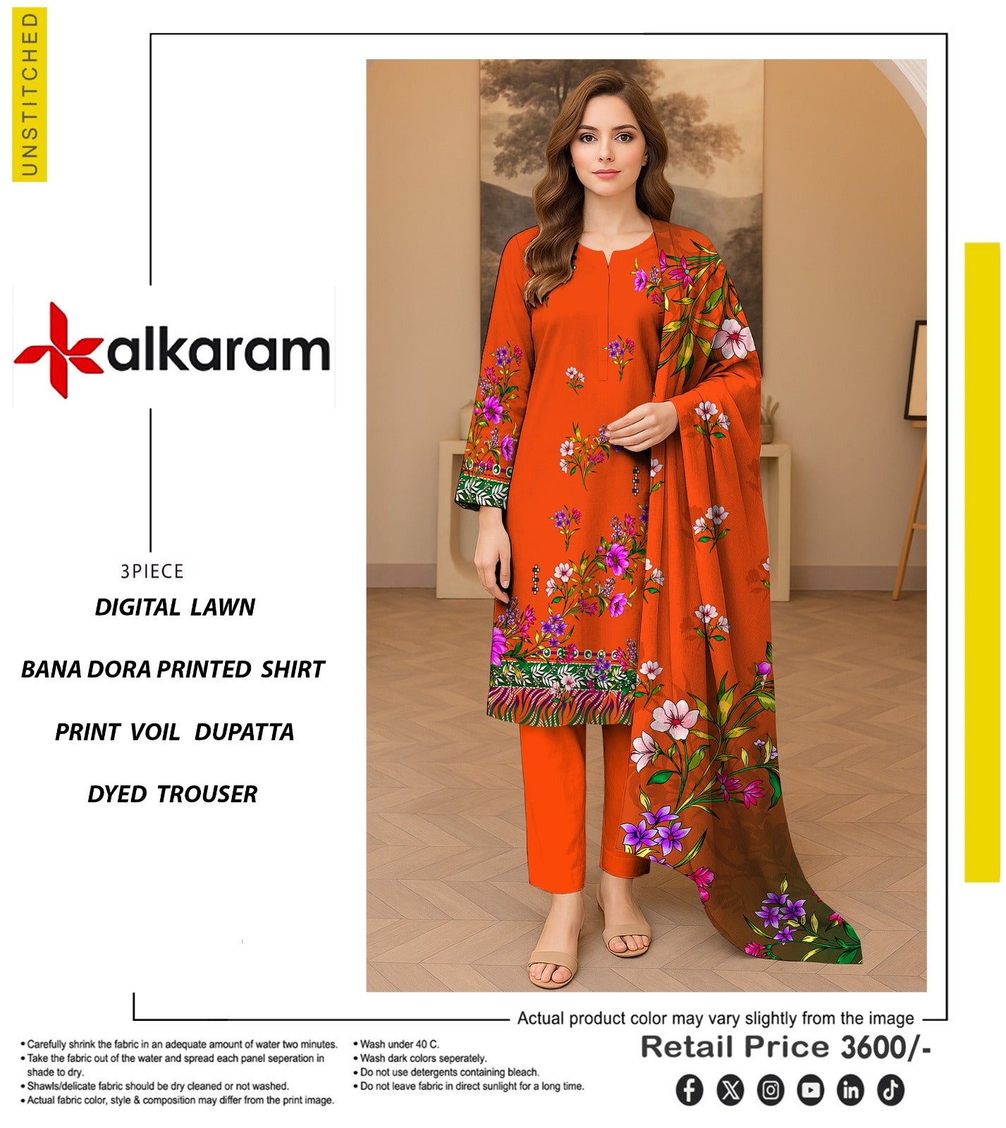 π₯ ALKARAM Tanadora β Premium Luxury Collection π₯ Rust Orange / Deep Mustard