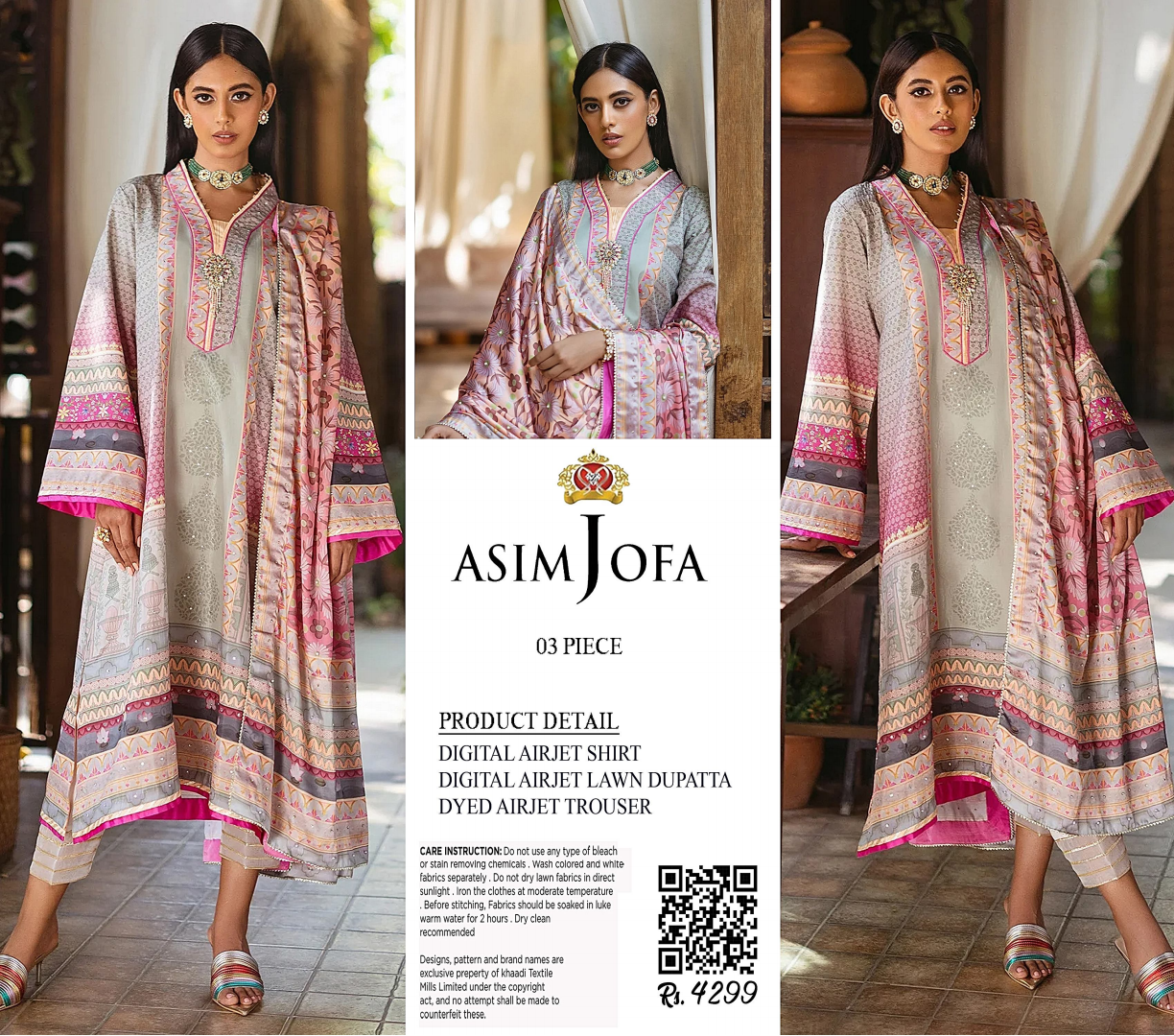 Asim Jofa Unstitched Lawn Printed 3PC In Wholesale Price
