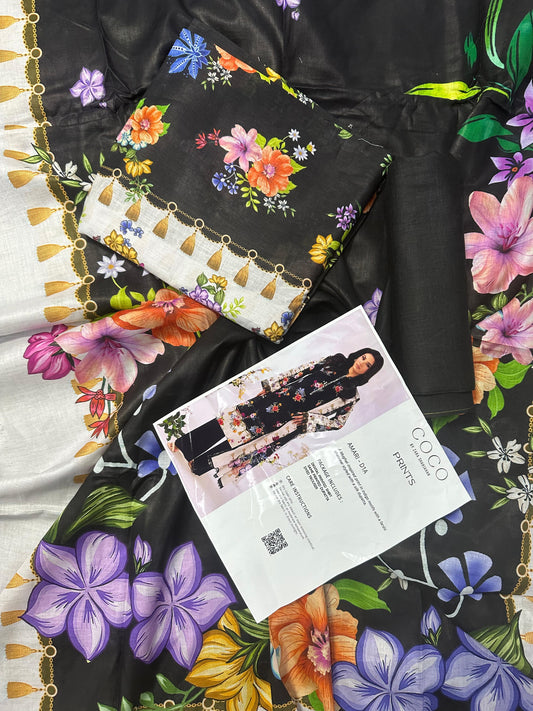 COCO Black-Cream 3 Piece Printed Lawn