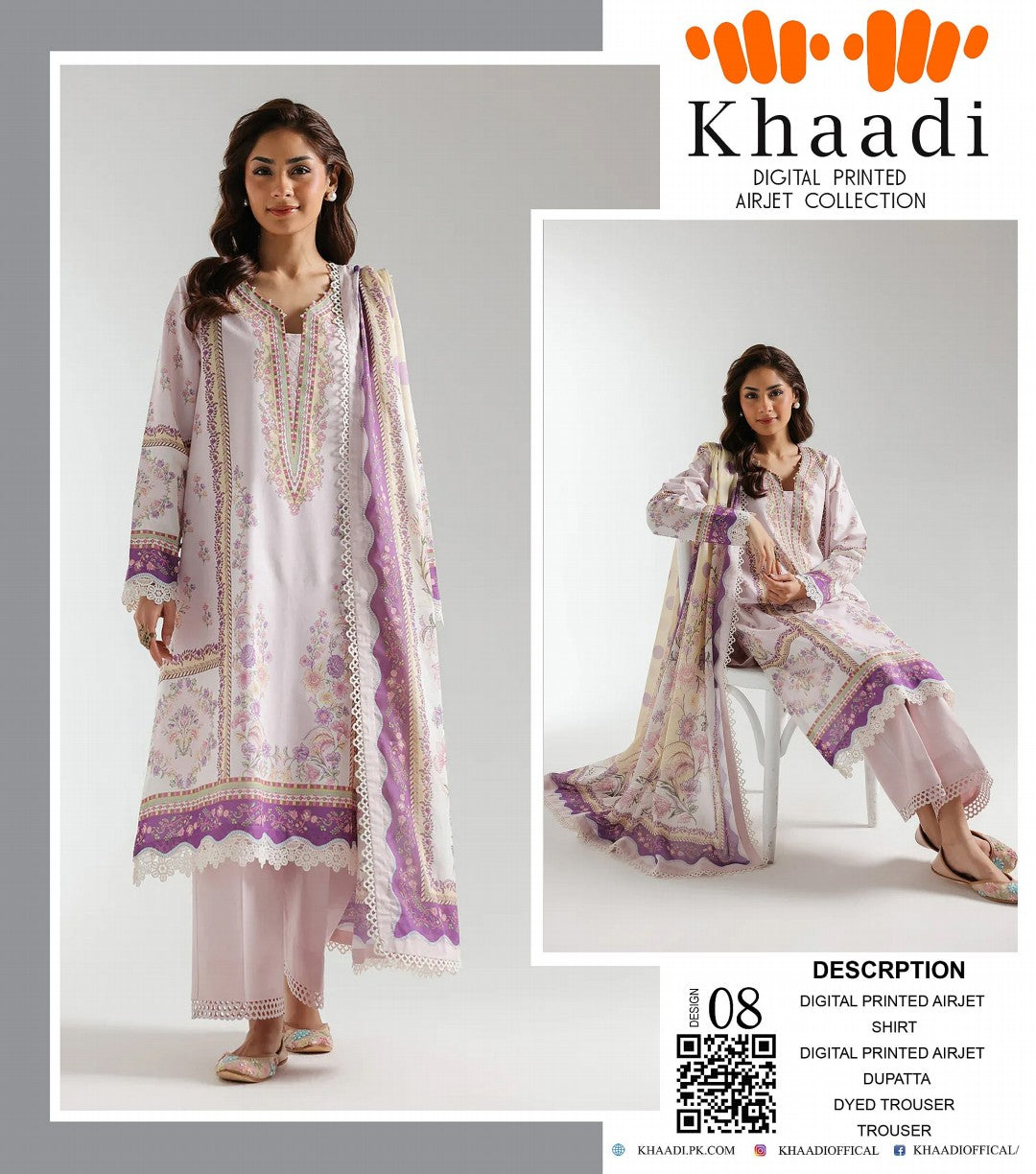 GulAhmed,Khaadi,Zellbury,Ego,Salitex,CrossStitch,Nishat,Firdous,Baroque,Maria.B,Alkaram ,SanaSafinaz Printed Unstitched 3P in 1299π΅π°π