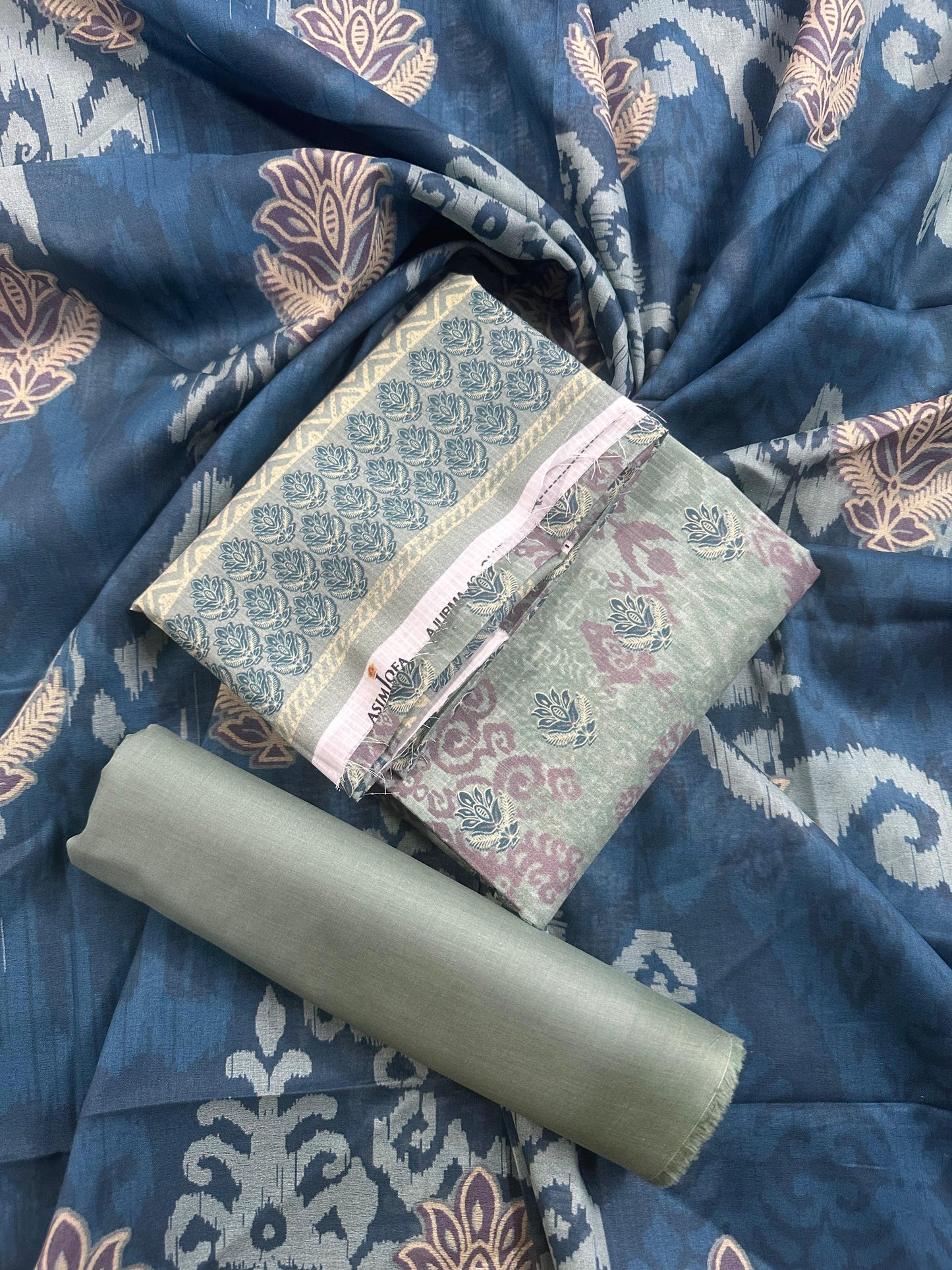 AsimJofa Aqua-Blue Printed 3Pcs