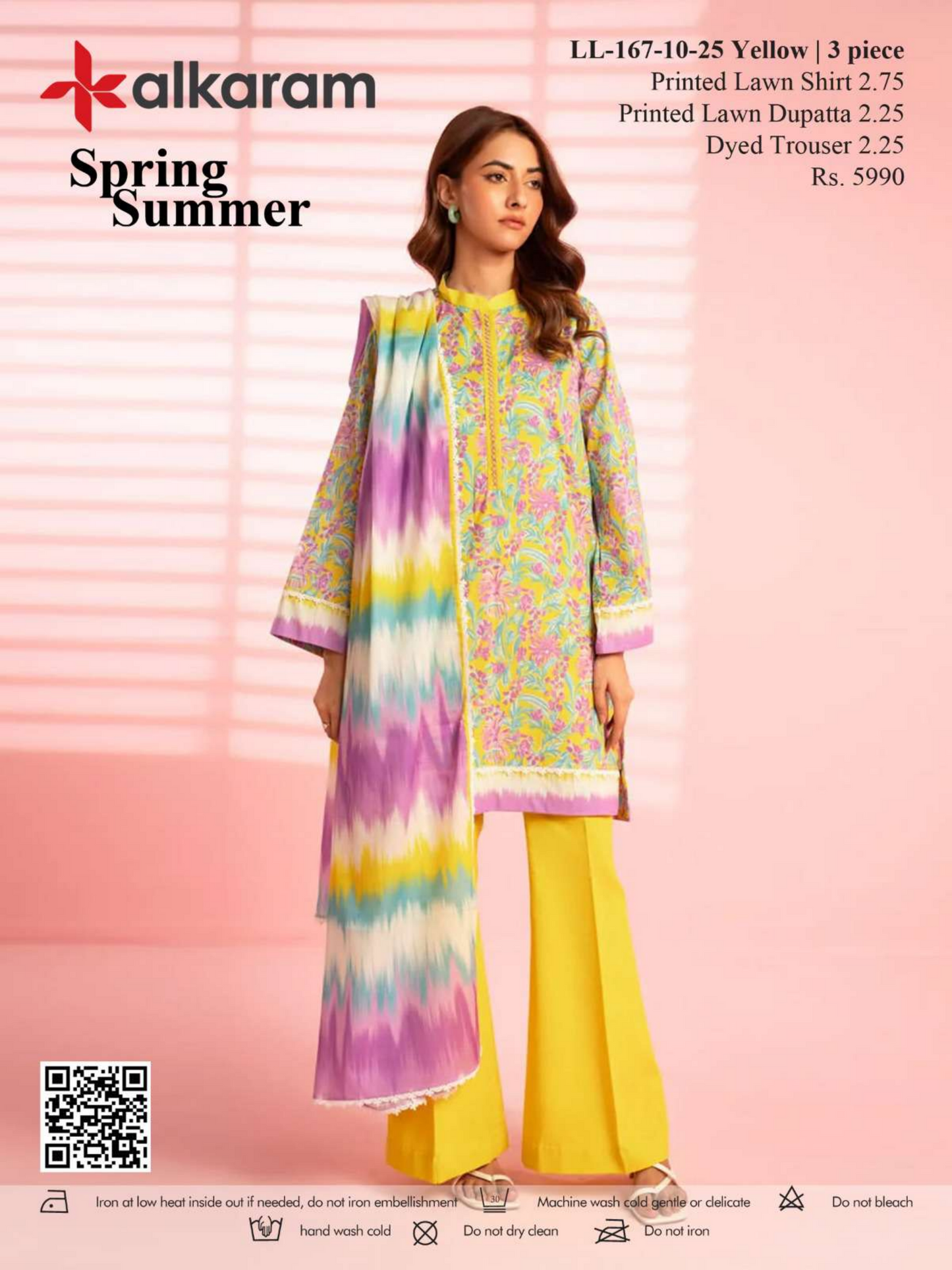 Alkaram 3 PCs Yellow Pink Printed Lawn Unstitched Collection